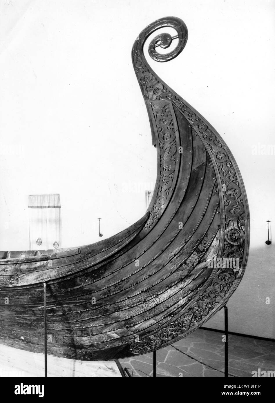 The prow of the Oseberg ship. The Opening of the World by David Divine, page 56. Stock Photo