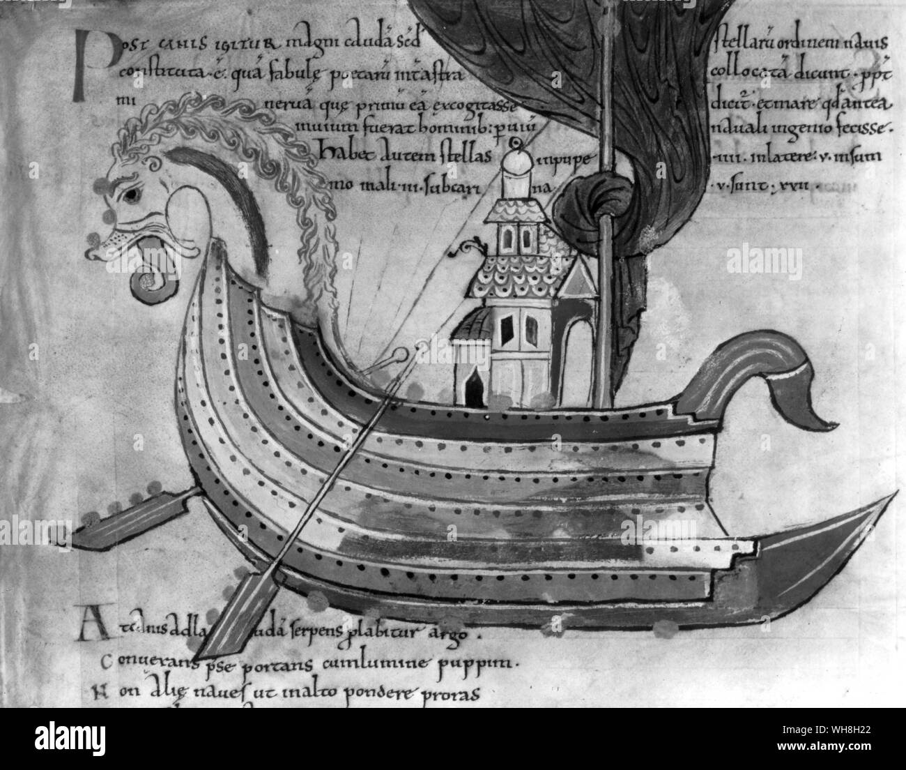 Anglo-Saxon view of a dragon ship, from a tenth century manuscript. The Opening of the World by David Divine, page 55. Stock Photo