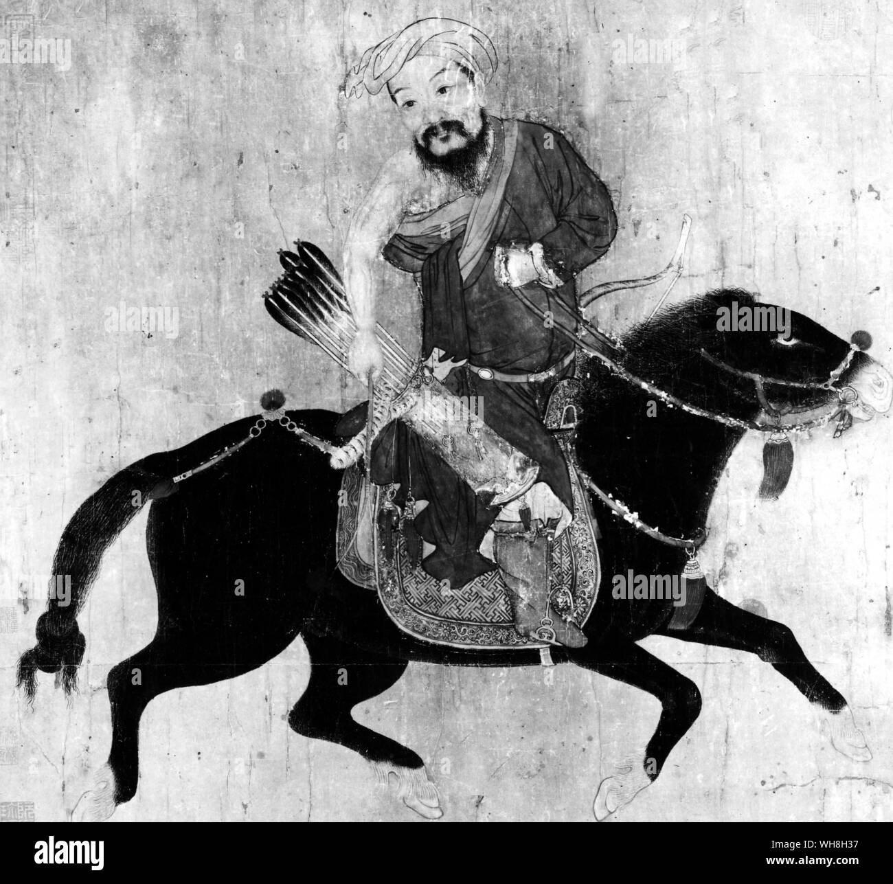 Chinese drawing of a Mongolian mounted archer, 15th-16th century. From Encyclopedia of the Horse page 225. Stock Photo
