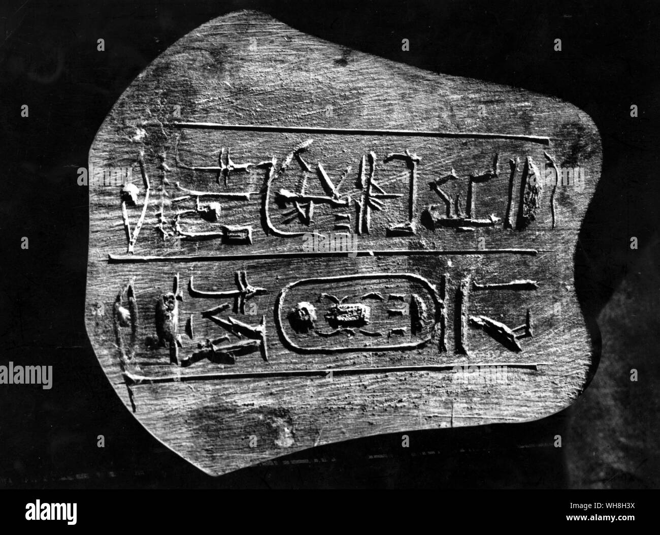 Ushabti Figure. A view of the inscription on the base. The Treasures of Tutankhamen, The Exhibition Catalogue by I E S Edwards, page 83. Stock Photo