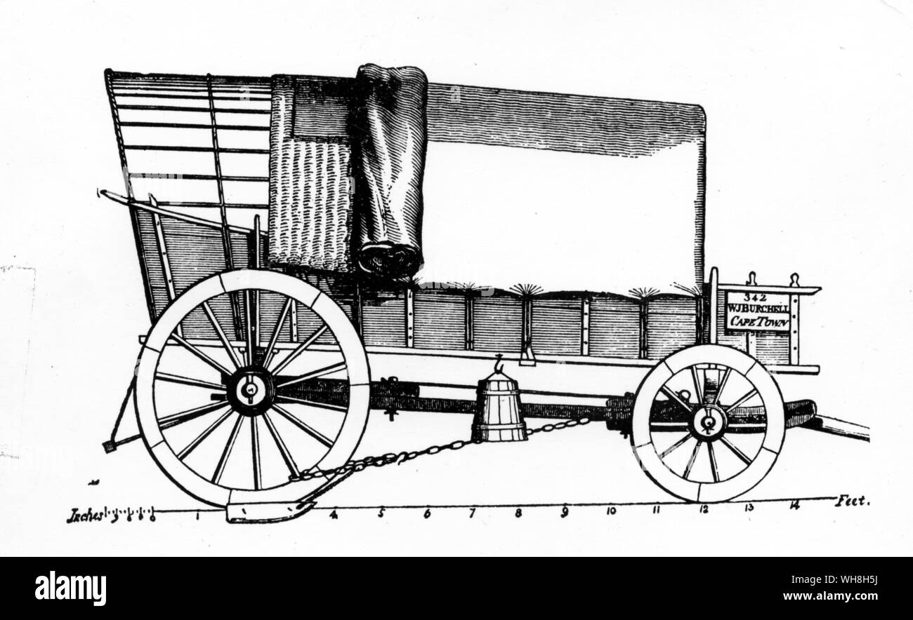 The wagon which Burchell used on his collecting expedition into the backlands. William John Burchell (1782-1863) is regarded as one of the greatest of the early African explorers. He was an accomplished naturalist, who amassed vast natural history collections and described many new species. The African Adventure - A History of Africa's Explorers by Timothy Severin page 157. Stock Photo
