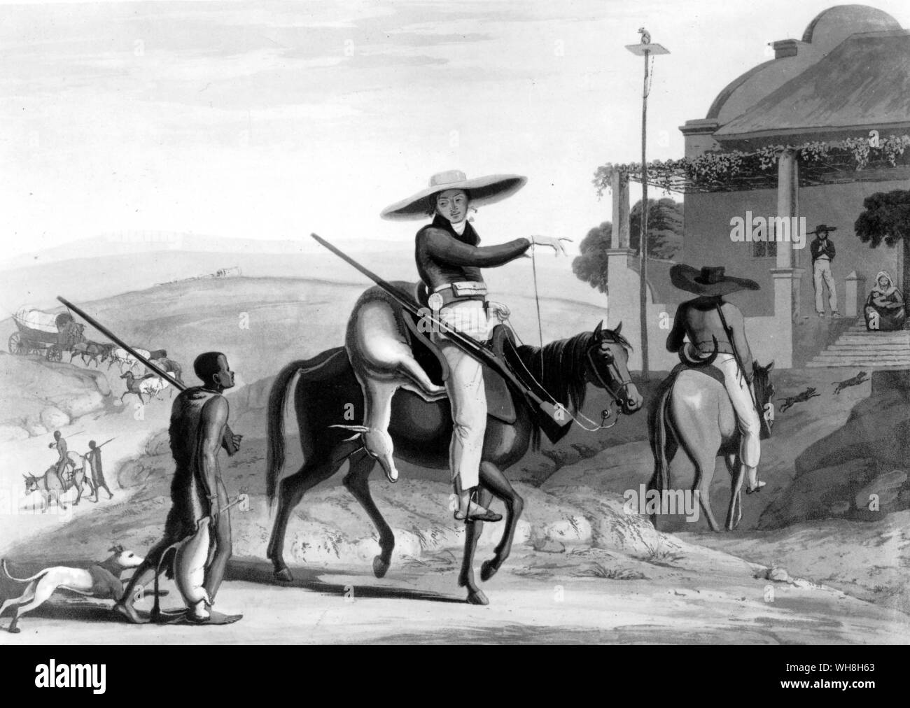 Boors Returning From Hunting by Samuel Daniell, (1775-1811), British artist. The African Adventure - A History of Africa's Explorers by Timothy Severin, page 136. Stock Photo