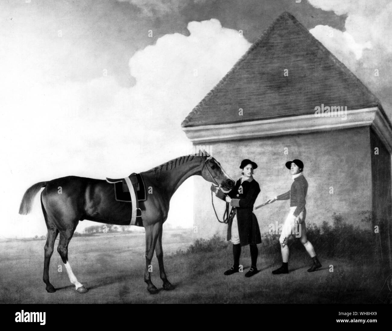 Eclipse was bred in 1764 by the Duke of Cumberland. He was foaled at either Cranbourne or Cumberland Lodge, in Windsor Park, although local pride has given him as many other birthplaces as Homer. He was exceptionally big for his time - 15.2 or 15.3 - but his height is a matter of perennial debate. George Stubbs, (1724-1806) who painted him as a six-year-old, does not show the unusual conformation on which many contemporaries remarked: his quarters were perceptibly higher than his withers. Descended from the Darley Arabian breed of horse, his lineage is with the modern Thoroughbred. Stock Photo