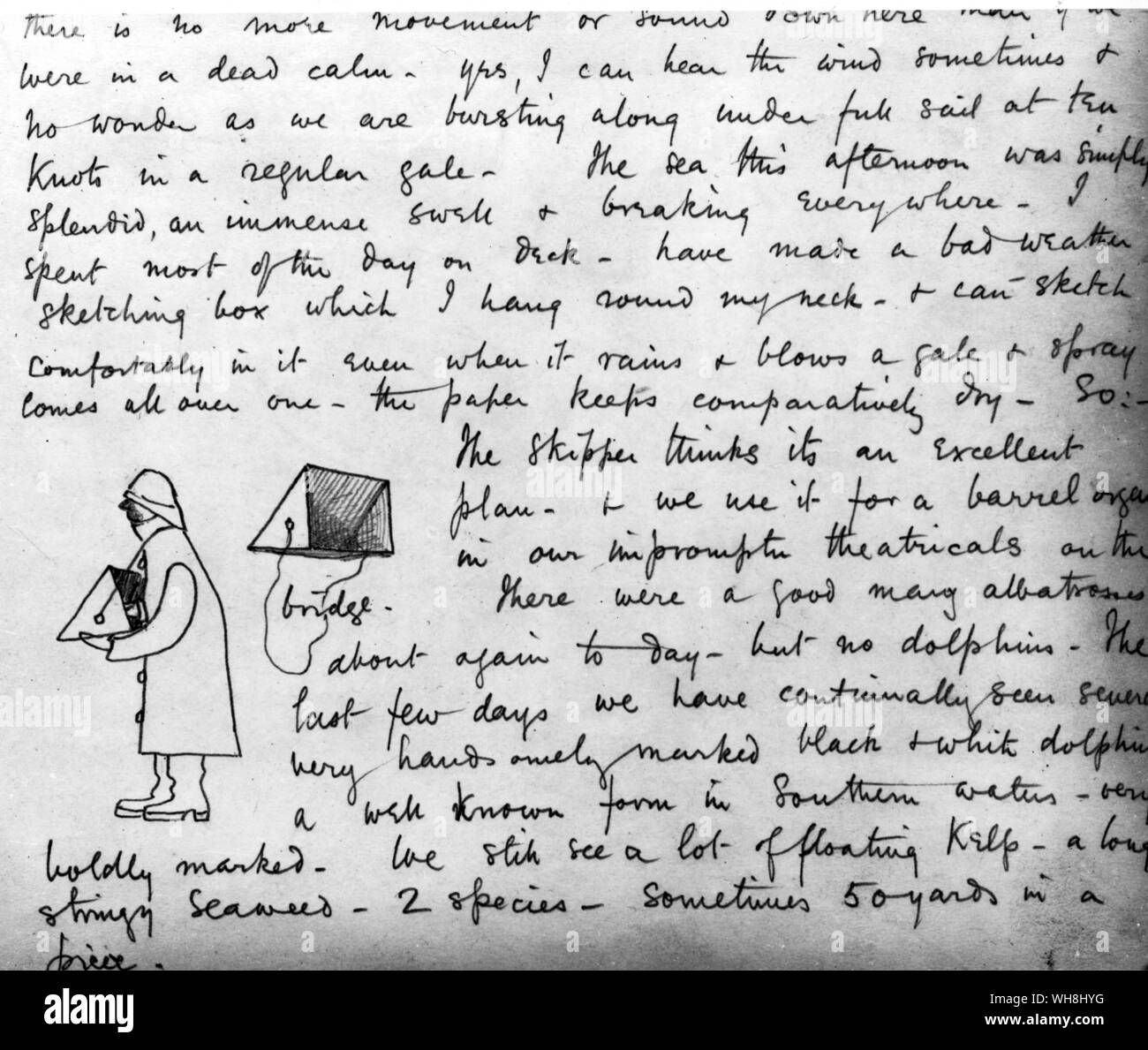 A bad-weather sketching box from the manuscript of The South Polar Times, by Edward Wilson (1872-1912). The South Polar Times was a newspaper compiled by the men and published in book form on their return to England. Antarctica: The Last Continent by Ian Cameron, page 185. Stock Photo