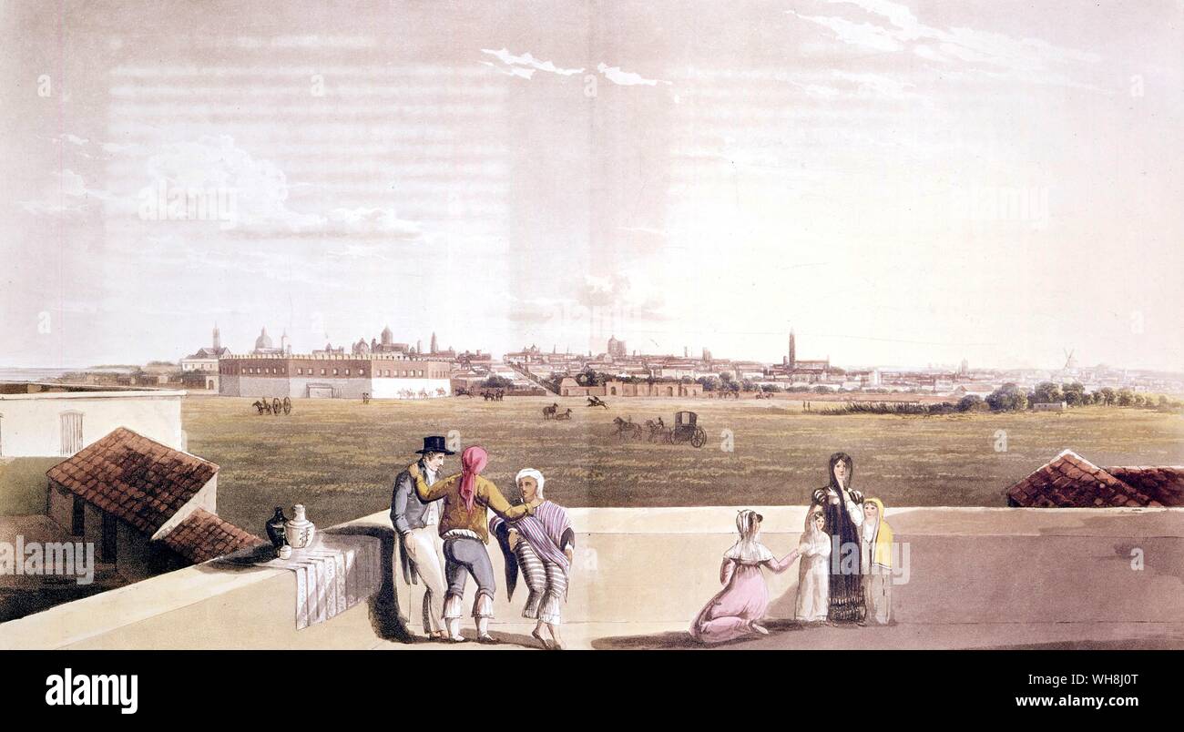General view of Buenos Aires from the Plaza de Toros, where Darwin visited. From Darwin and the Beagle by Alan Moorhead, pages 138-9. Stock Photo