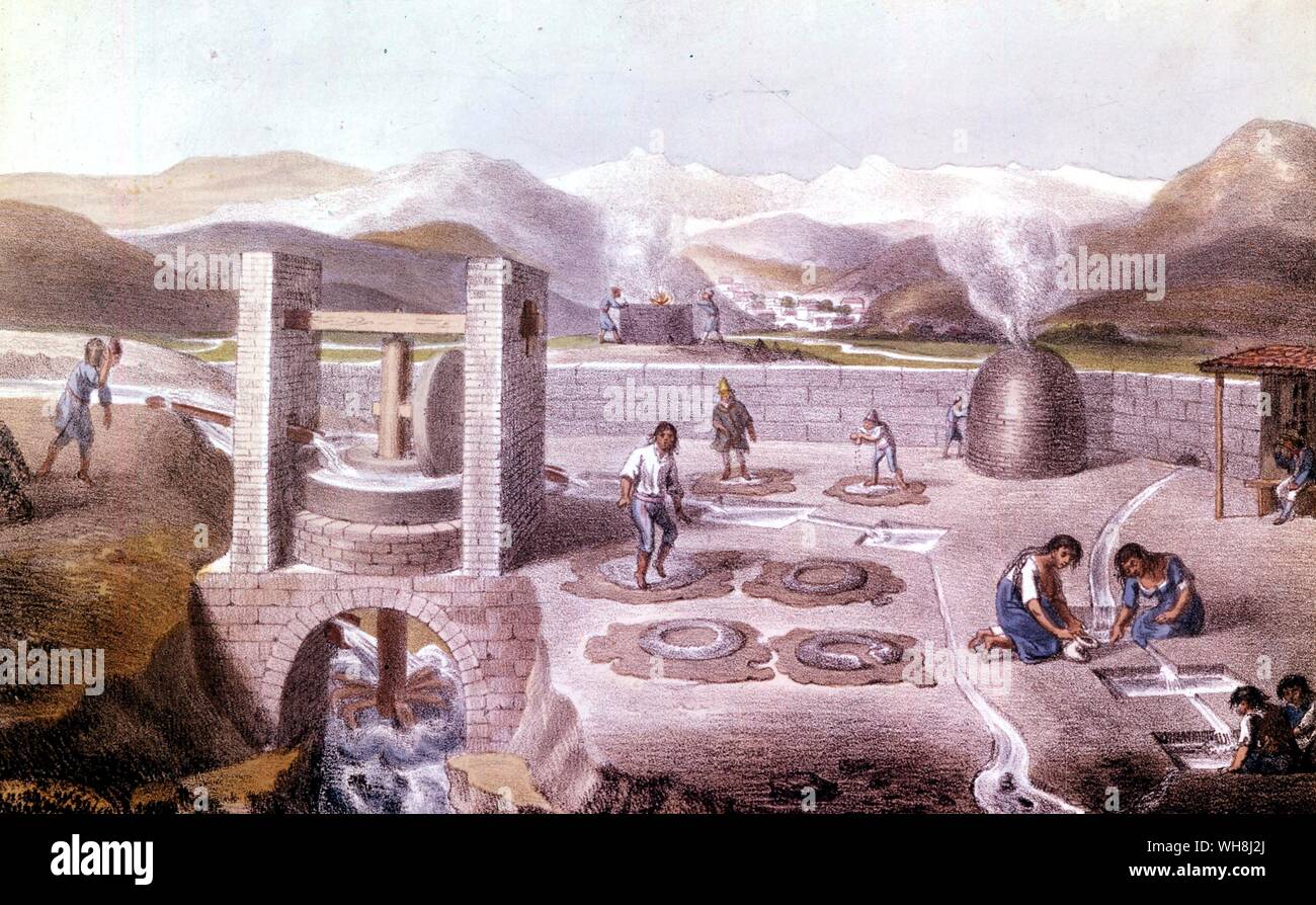 Silver and copper works in the Andes. From Darwin and the Beagle by Alan Moorhead, page 171. Stock Photo