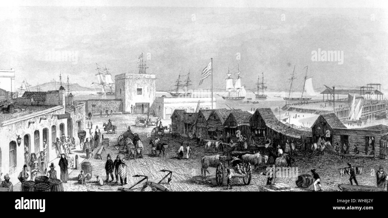 Mole and customs house at Montevideo. Drawing by Augustus Earle (1793-1838), traveller and the original artist on the voyage of HMS Beagle. Darwin and the Beagle by Alan Moorhead, page 81. . Stock Photo