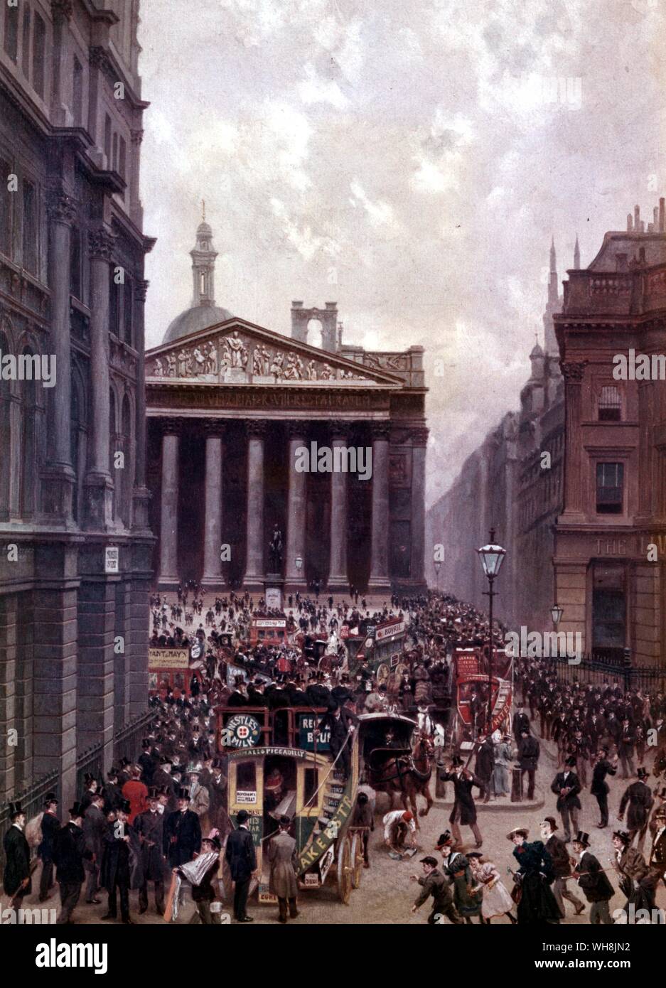 Royal Exchange Street Scene in rush hour 1898 Stock Photo