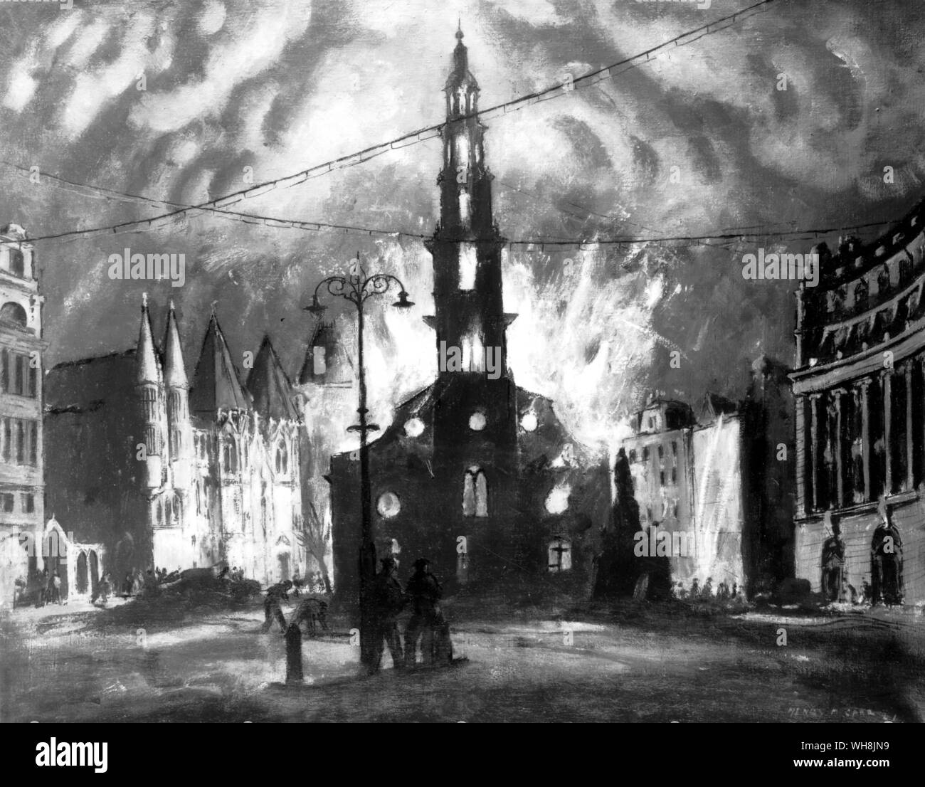 The burning of St Clement Dane's 1941 Stock Photo