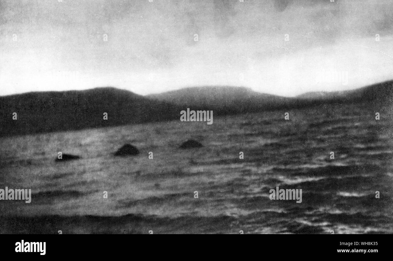 Captured on a box Brownie in 1951 Lachlan Stuart's photograph was the first to show  Loch Ness Monster Nessie's humps Stock Photo