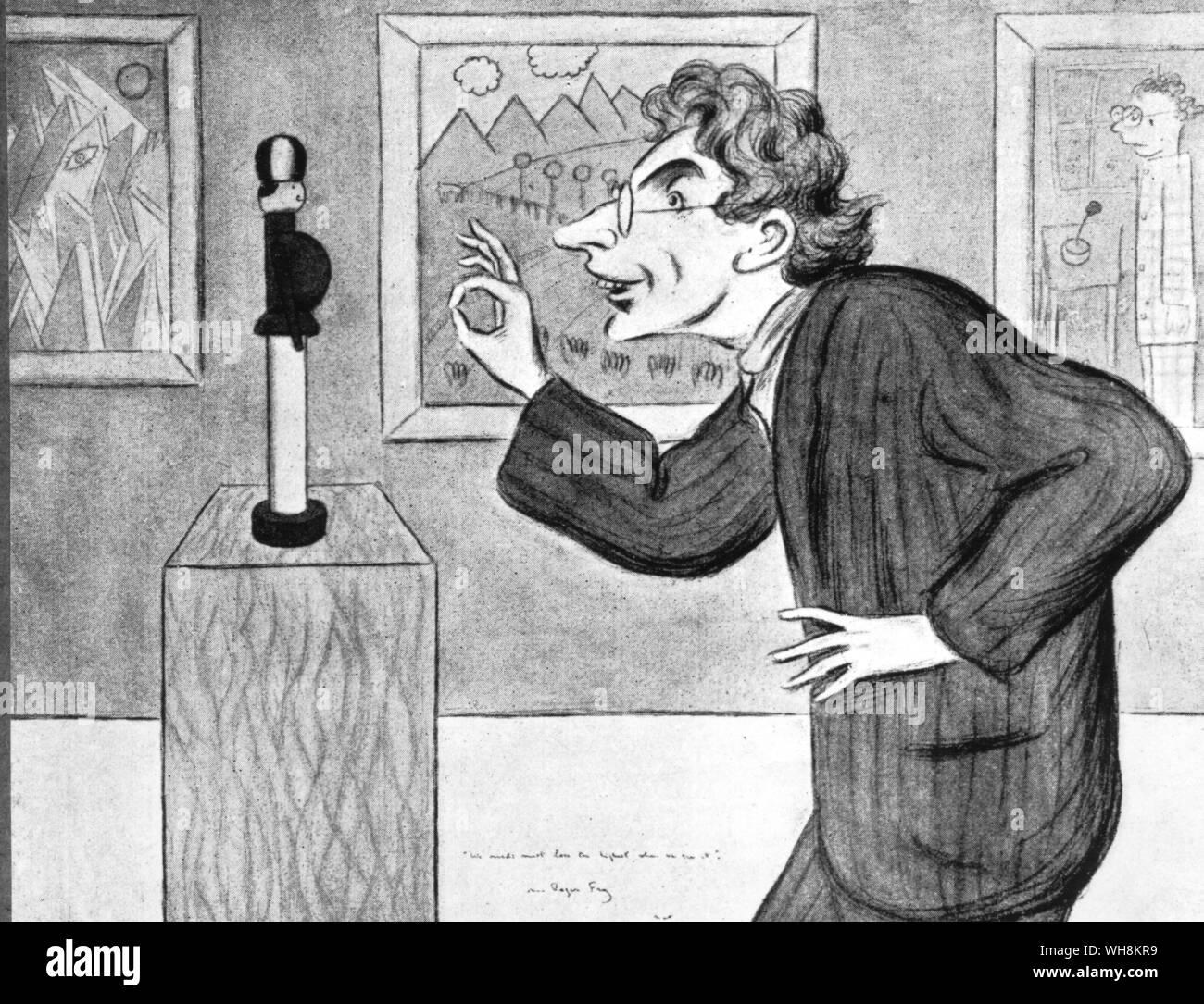 Caricature of Roger Fry 1913 by Max Beerbohm ' We needs must love the highest when we see it' Stock Photo