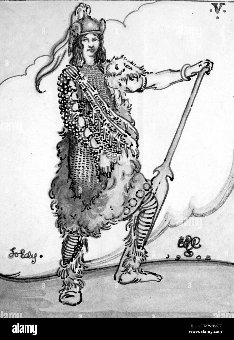 A Viking Costume design by Gordon Caig for Ibsen's The Vikings Imperial Theatre 1903 Stock Photo