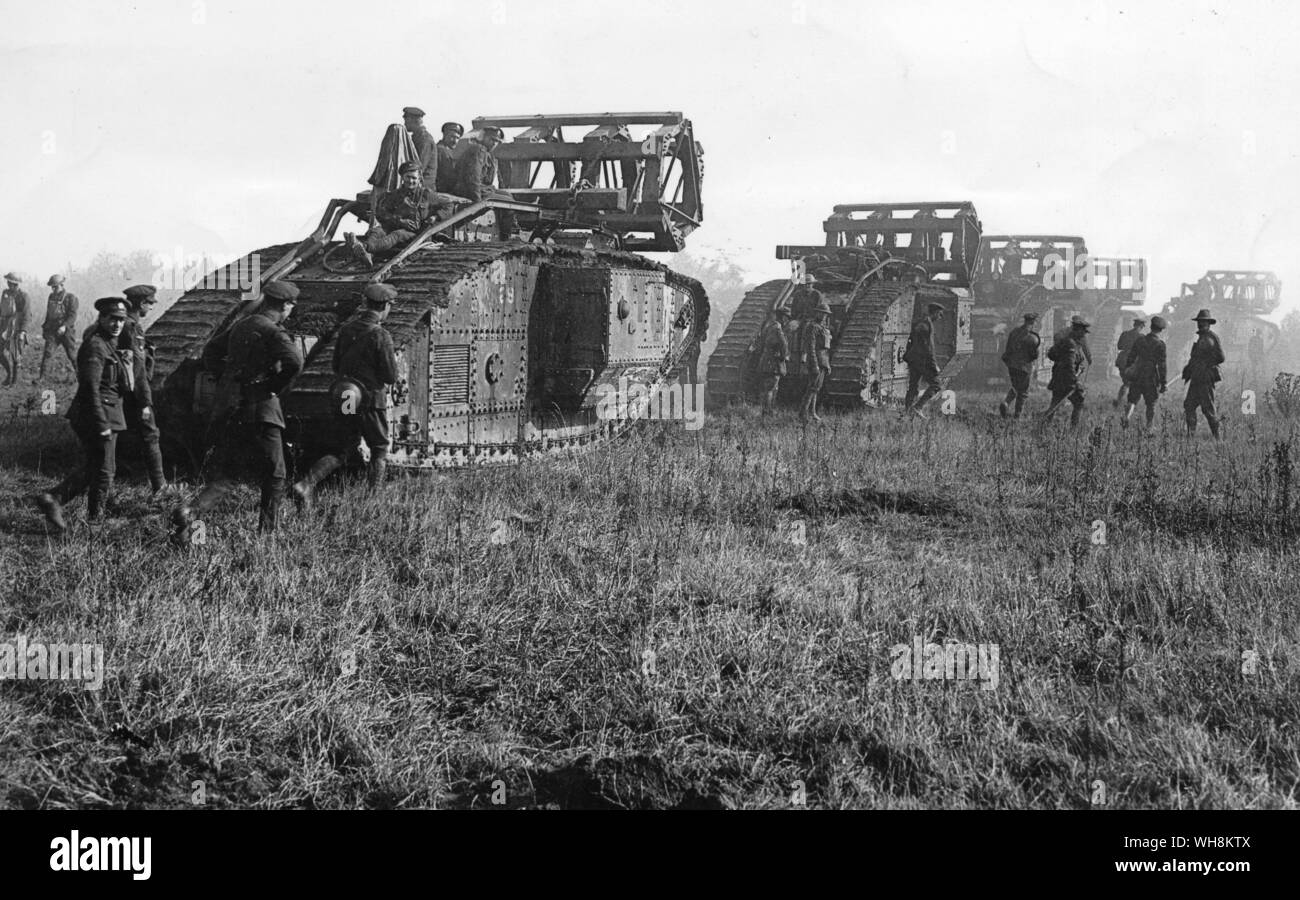WW1 October 1918 disabled UK Mark V tank Battle St Quentin Canal WW1 October 1918 disabled UK Mark V tank Battle St Quentin Canal