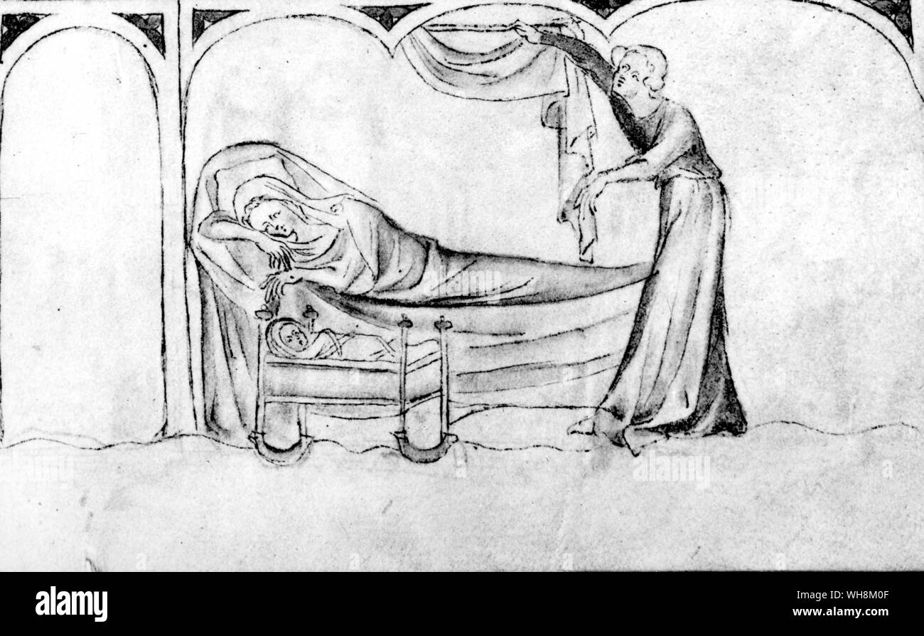 Marguerite of France Second Queen to Edward I born 1282 married 1298 died 1318. Showing childbirth in Marguerite's time from a contemporary psalter Stock Photo