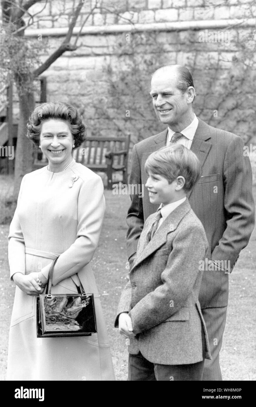 Queen Elizabeth II with her husband Prince Philip Duke of Edinburgh and her youngest son Stock Photo
