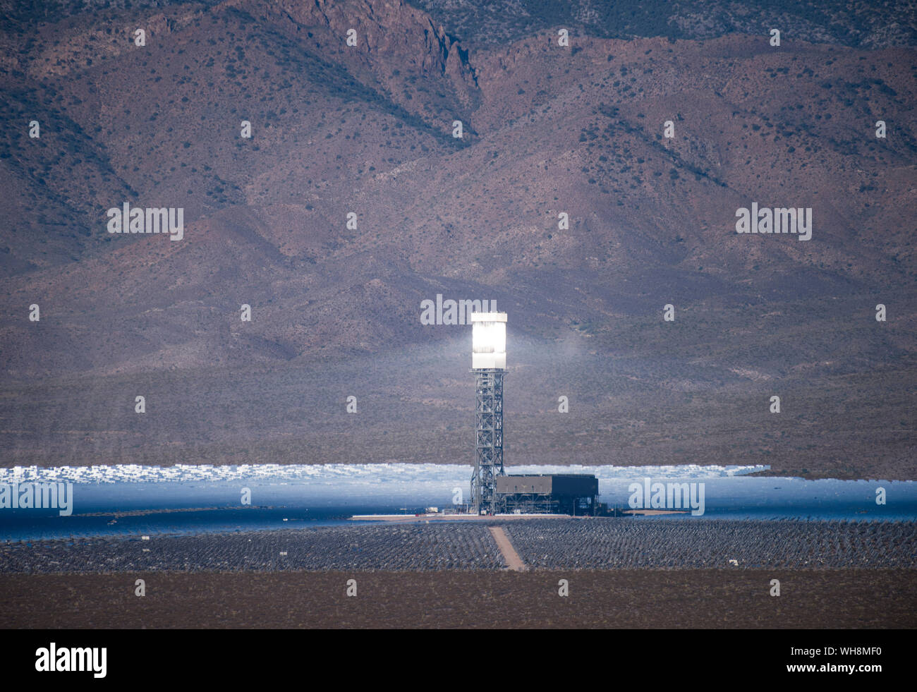 The Ivanpah Solar Electric Generating Station generates electricity in the Mojave Desert in San Bernardino County, California Stock Photo