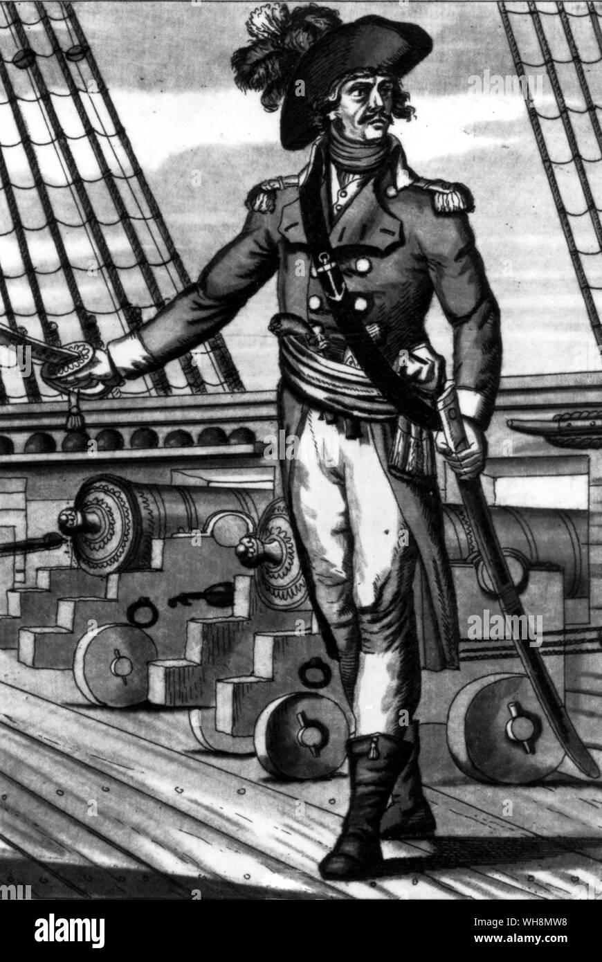 Uniforms of the French Republican Navy - Captain. Engraved by Labrousse after Grasset de Saint Sauveur. Bonaparte's fleet was destroyed by the superior seamanship and gunnery of Nelson's fleet at the Battle of the Nile on 1 August 1798 Stock Photo
