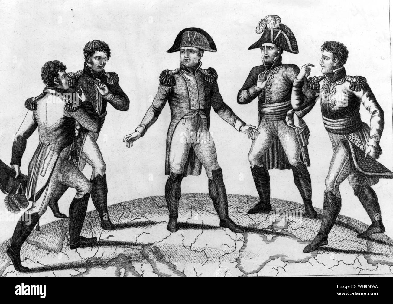... a Mediterranean clan connection, a cosa nostra ...': Bonaparte and his brothers. Right to left: Joseph, King of Spain. Louis, King of Holland. Bonaparte: Lucien, Prince of Canino. and Jerome, King of Westphalia. Bibliotheque Nationale, Paris. Stock Photo
