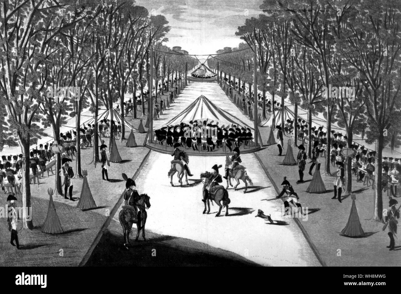 ... military parade succeeded military parade in celebration of peace...' the city of Paris celebrating the return of the Imperial Guard in November 1807. Bibliotheque Nationale, Paris. Photo: Collection Viollet. Stock Photo