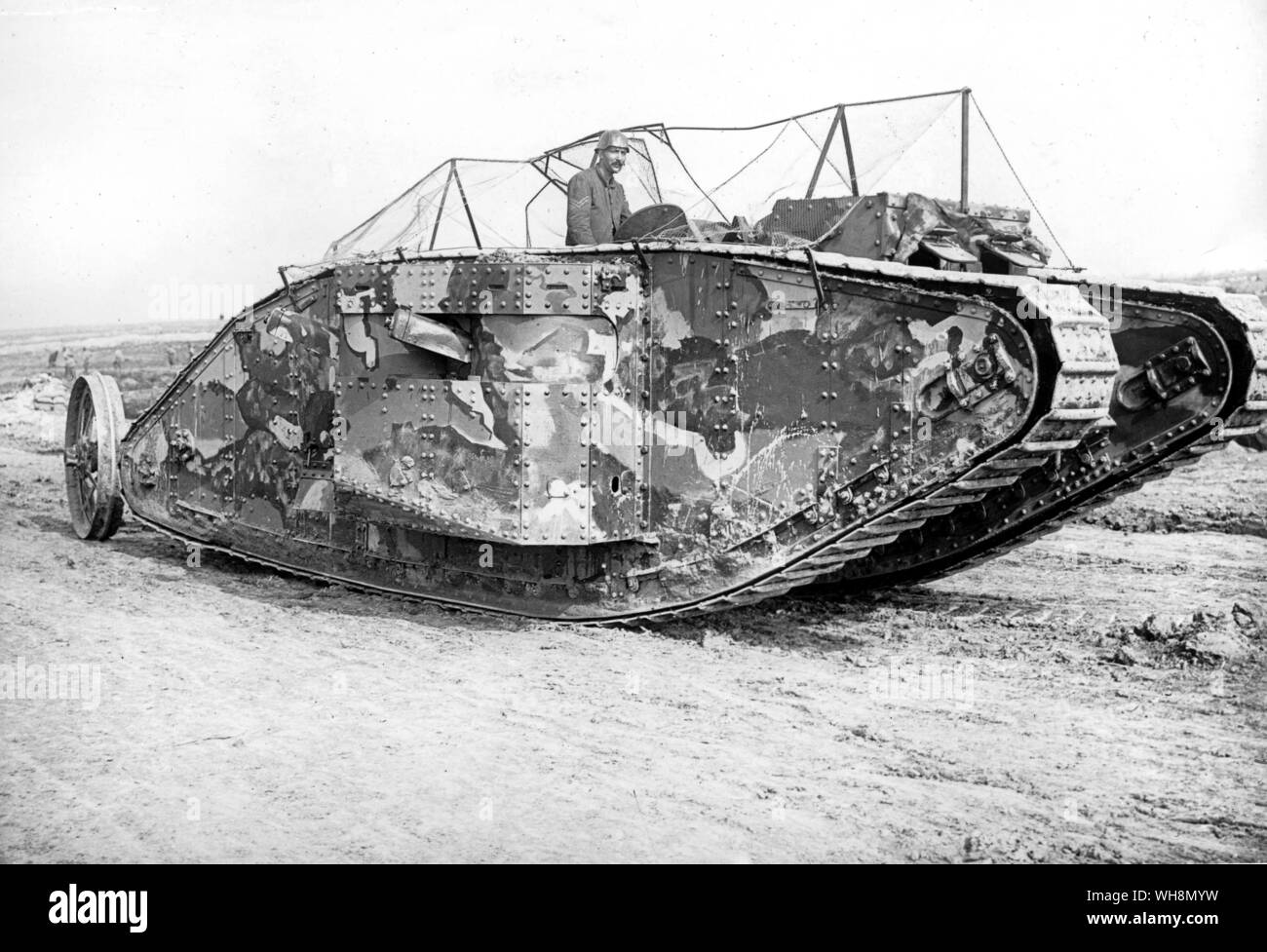 A Mark I Tank going into battle on the Somme September 1916 to capture Flers and Courcelette. Stock Photo