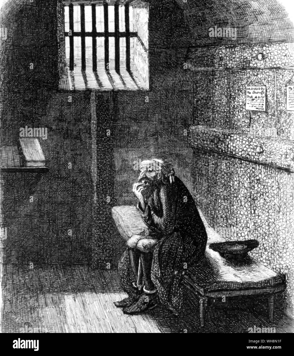 Crime in Literature Fagin in the condemned cell: George Cruickshank's illustration in Dicken's Oliver Twist . Fagin in the condemned cell from Charles Dickens' Oliver Twist Stock Photo