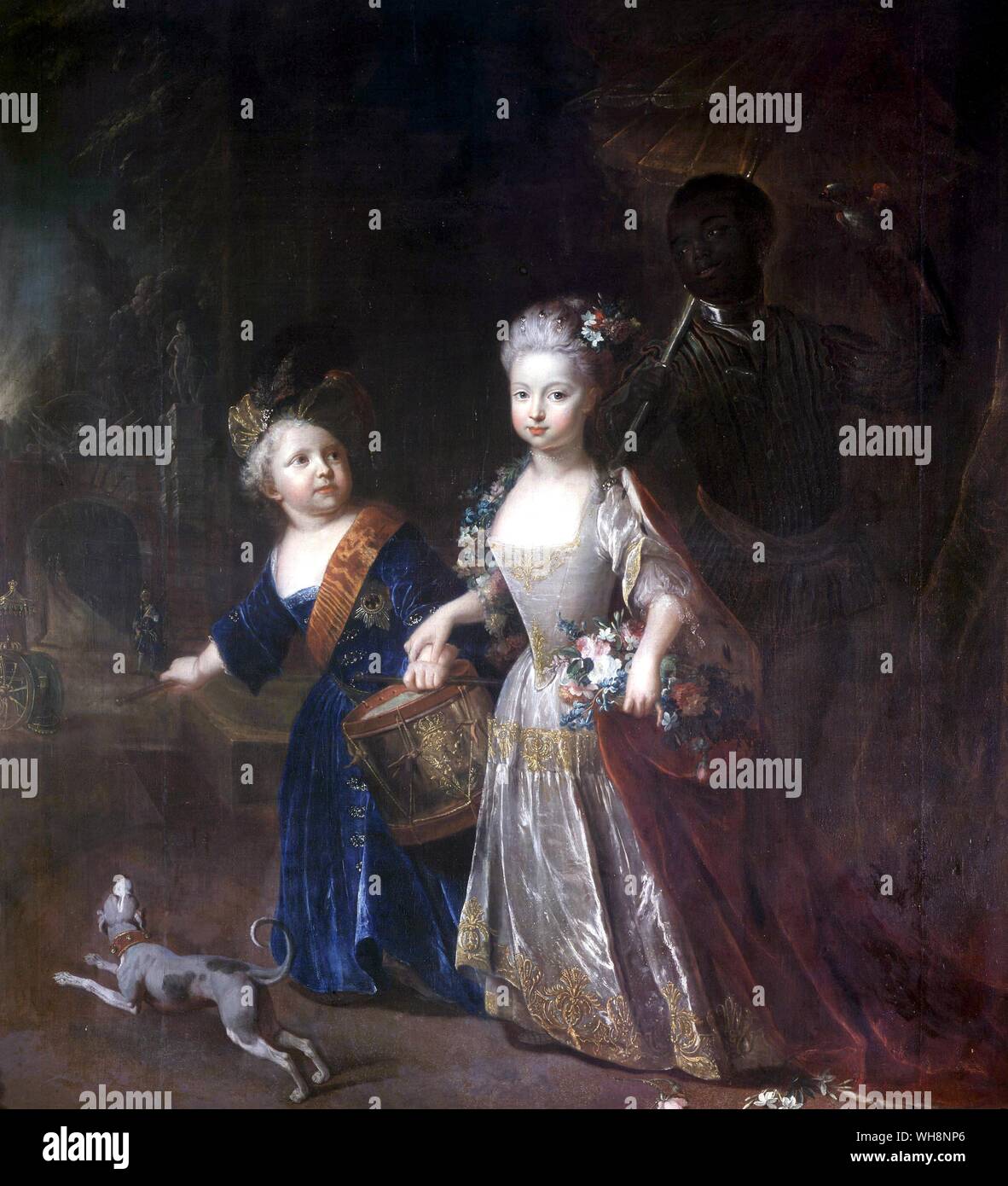 Wilhelmine, aged four, and Frederick, aged two. This is the first recorded painting of Frederick by Antoine Pesne, and it hung in Sophia Dorothea's bedroom. She wrote to Frederick William on 17 April 1714: 'I have had the children painted and I think their portraits will be good.' Stock Photo