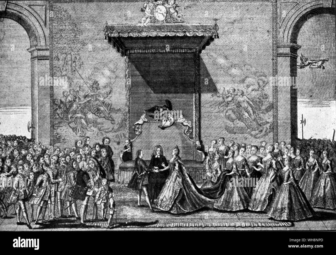 The marriage of Frederick and Elizabeth Christine of Brunswick-Wolfenbuttel. engraving Stock Photo