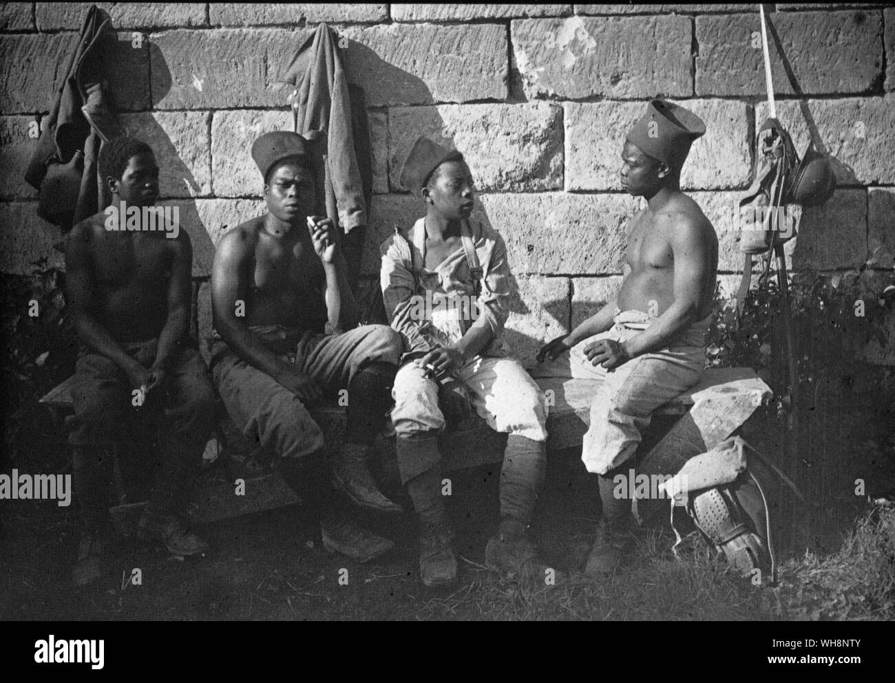 An early photograph of French Senegalese Soldiers. These crack troops were to join with US Troops and deliver the opening blow of the Allied counter ofensive in July 1918 Stock Photo