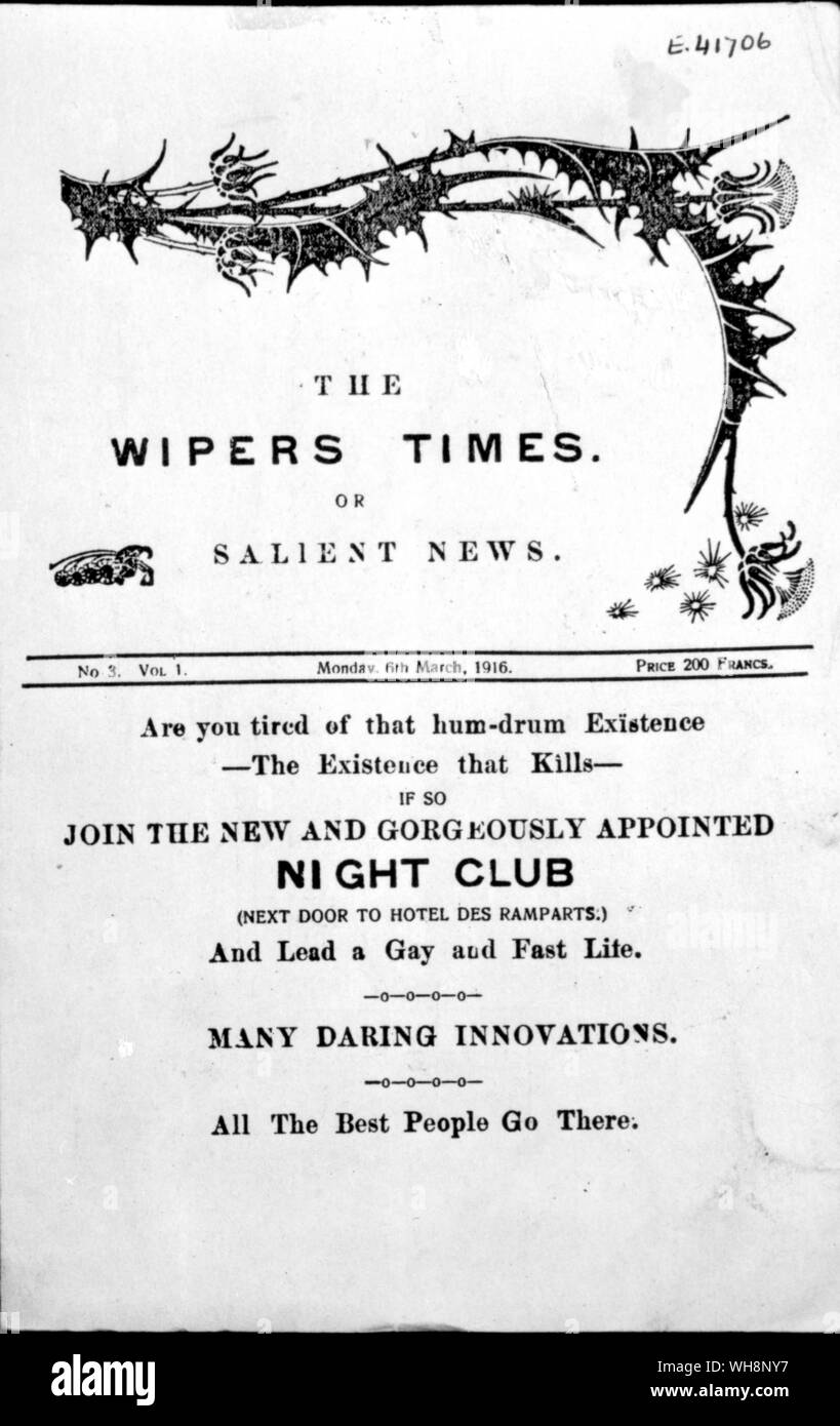Life on the Western Front. Wartime distractions advertised in The Wipers Times March 1916 Stock Photo