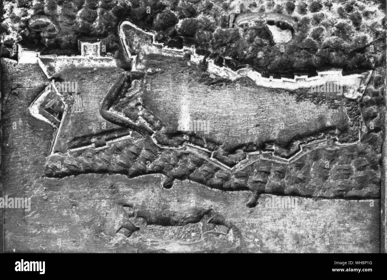 Relief maps from the facade of Santa Maria Zobenigo, showing the fortress towns of Spolit and Zadar Stock Photo