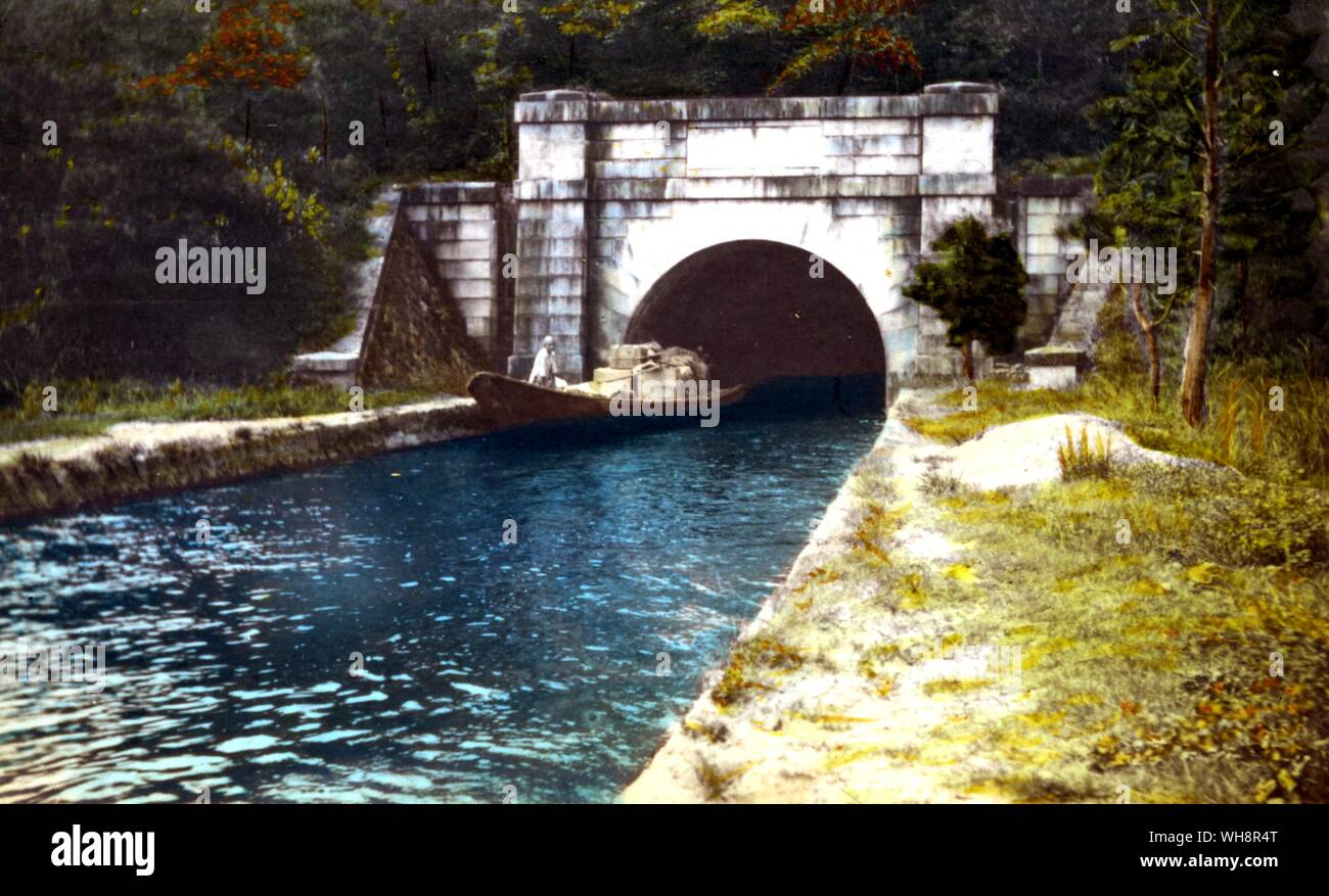 Entrance to a canal tunnel on the way to Kyoto. 1906. Stock Photo