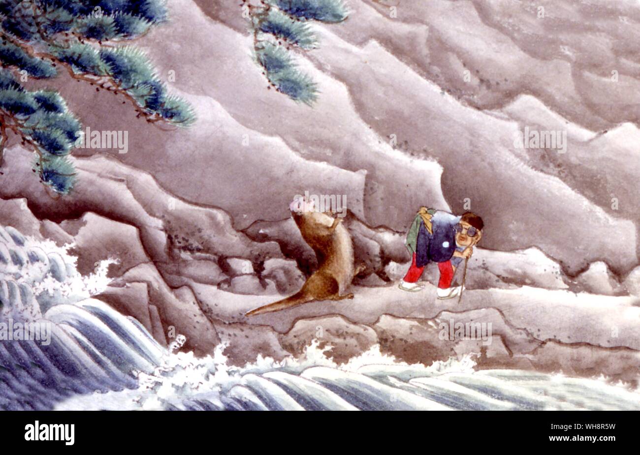 Depiction of the myth of the young otter who failed to show respect for his elders. Stock Photo