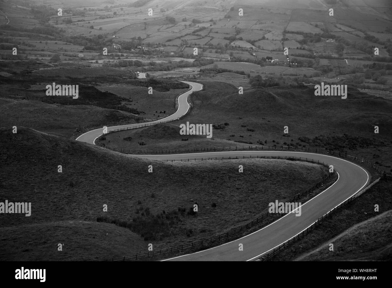 Aerial view of winding road Black and White Stock Photos & Images - Alamy