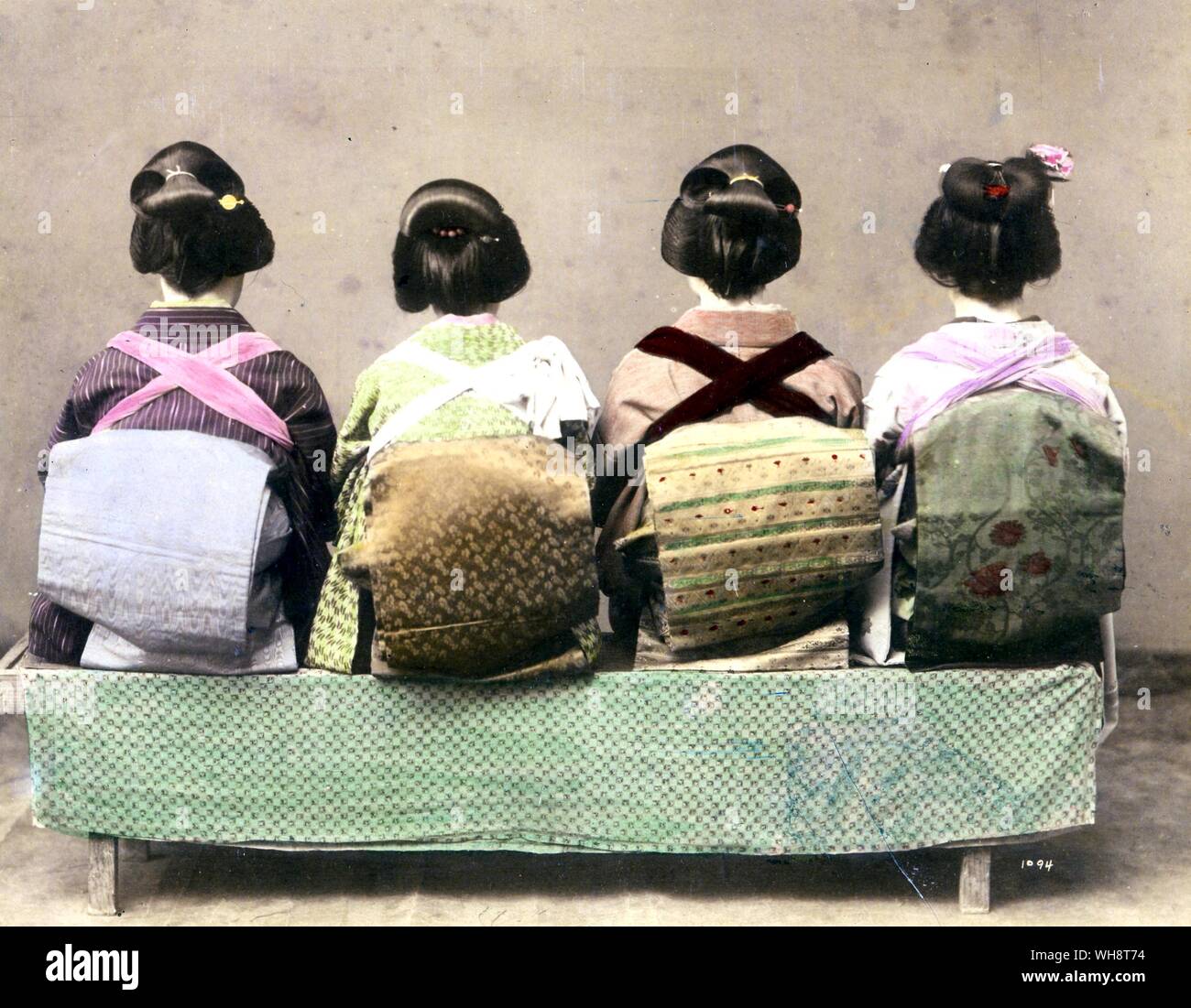 Japanese girls in traditional dress. 1903. Stock Photo