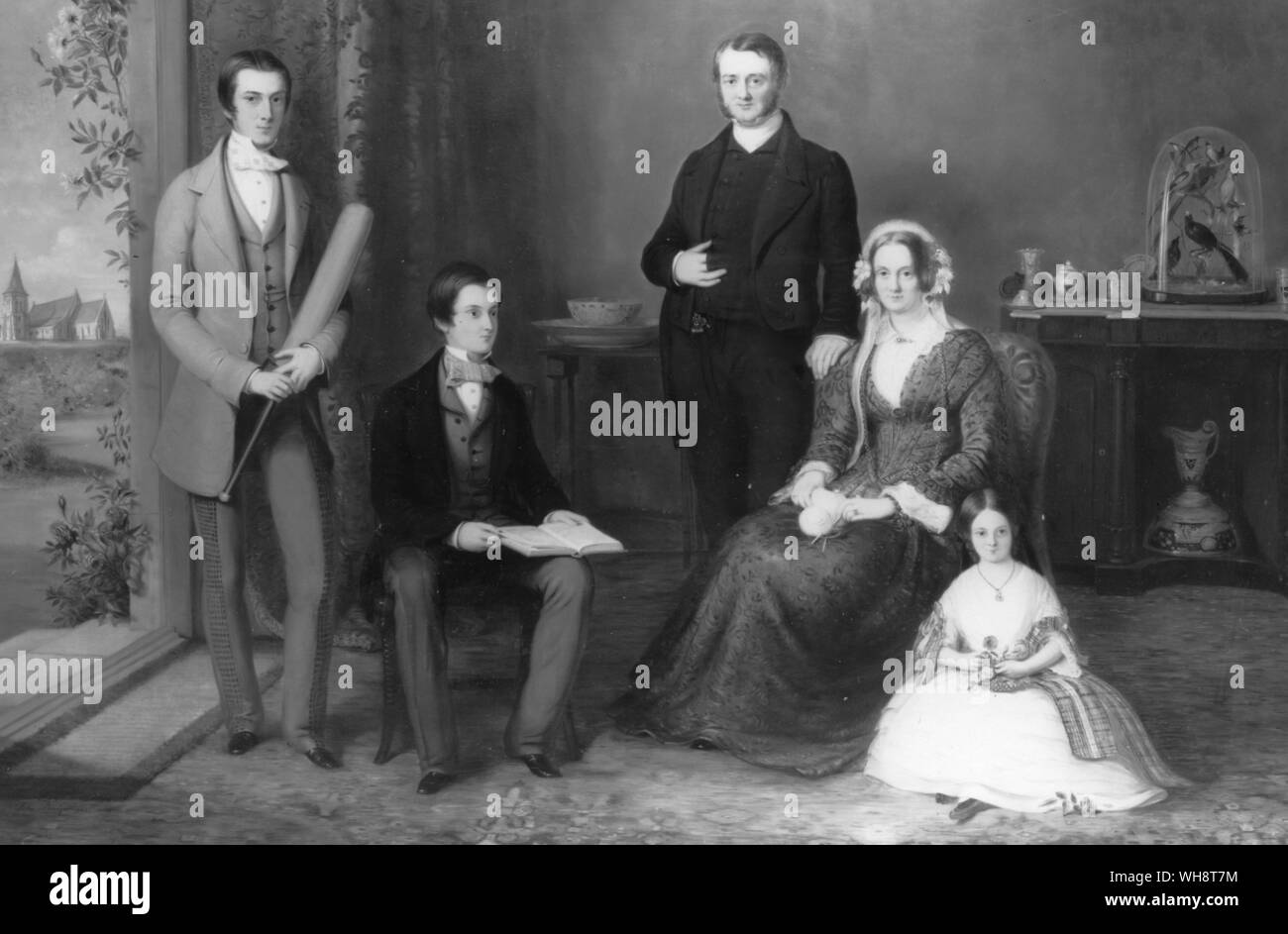 Rev J W Peers, Vicar of Tetsworth, Oxon, and family by John Bridges 1854 Stock Photo