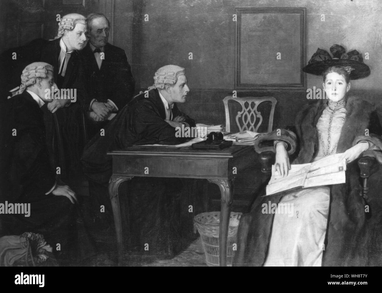 Defendant Counsel by W F Yeames 1895 possibly Madame Goessler consulting Phineas Finn's lawyers Stock Photo