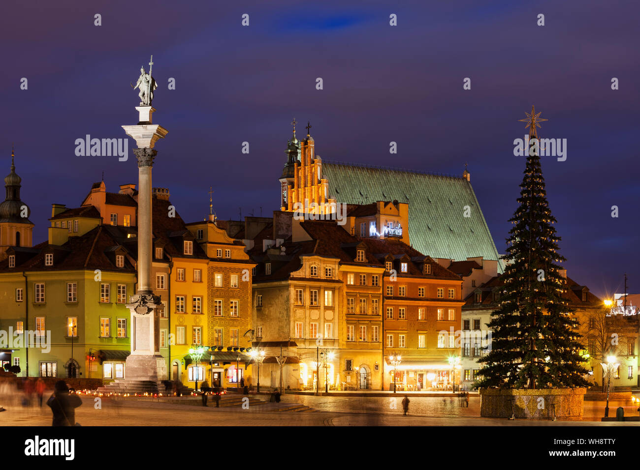 Old Town at Christmas at night, Warsaw, Poland Stock Photo