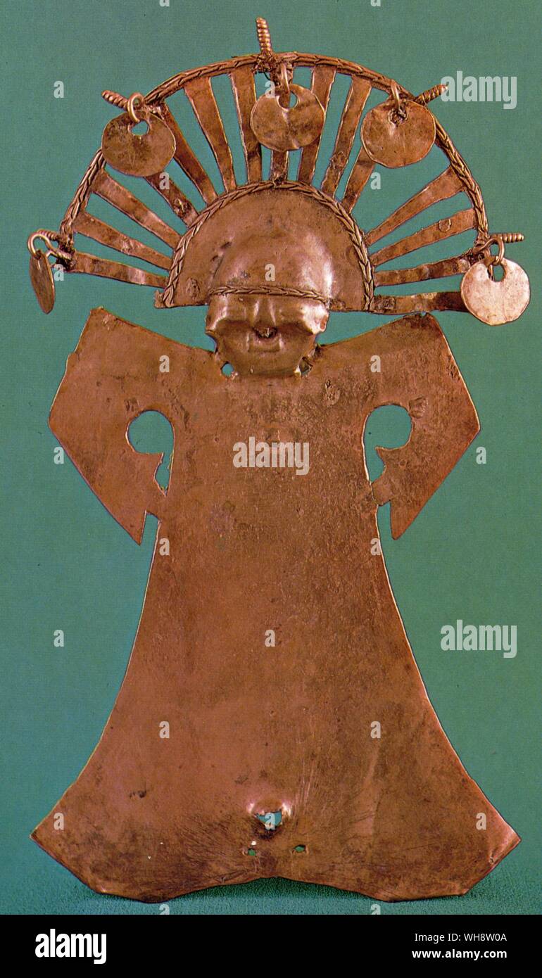 A Muisca breastplate of a figure whose arms and body form a shape of fine simplicity and movement Stock Photo