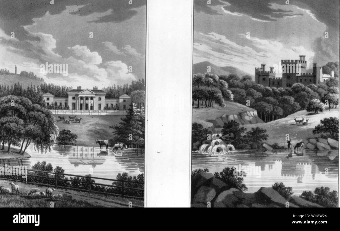 Fragments on the theory and practice of landscape gardening 1816  Grecian House and Gothic Castle Stock Photo
