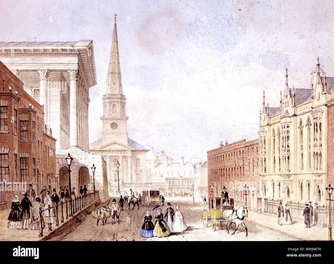 Paradise Street Birmingham 1845 the Town Hall on the left is the building Elijah was first performed Stock Photo
