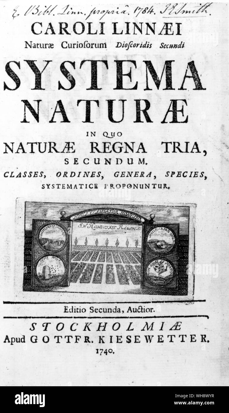 Title page of Systeme Naturae, second edition, 1740 Stock Photo
