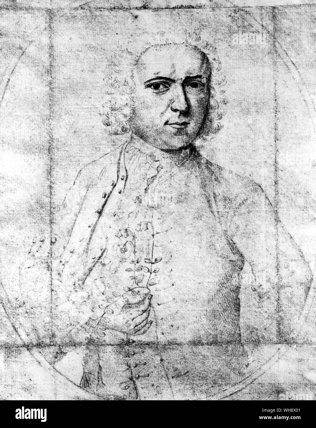 Carl LInaeus as a young man, anonymous drawing Stock Photo