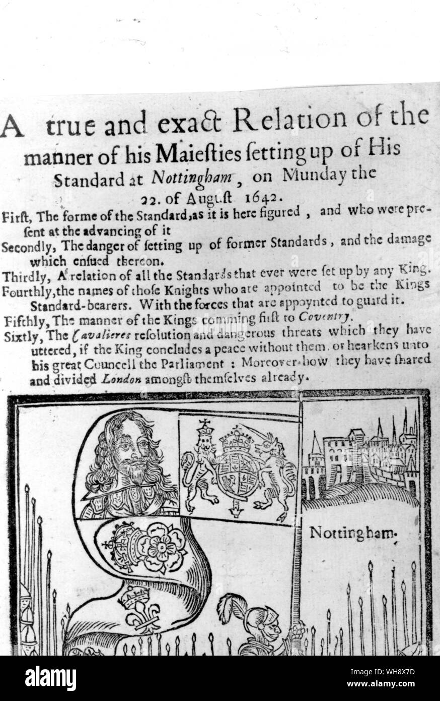 Raising the Kings Standard. Setting up the King's standard at Nottingham 22 August 1642 Stock Photo