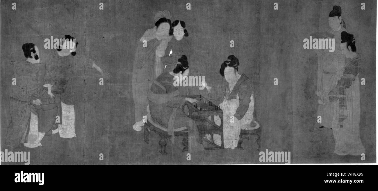 Ladies Playing Double Sixes, attributed to Chou Fang, c.800 - also in colour Stock Photo