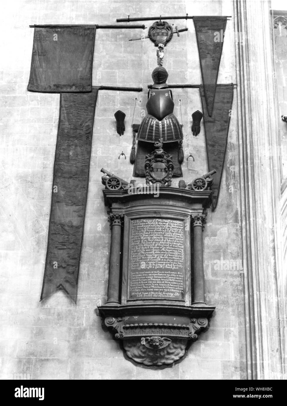 Part of a monument to Sir William Penn who served in the Parliamentary navy and rose to be General at Sea under the commonwealth Stock Photo