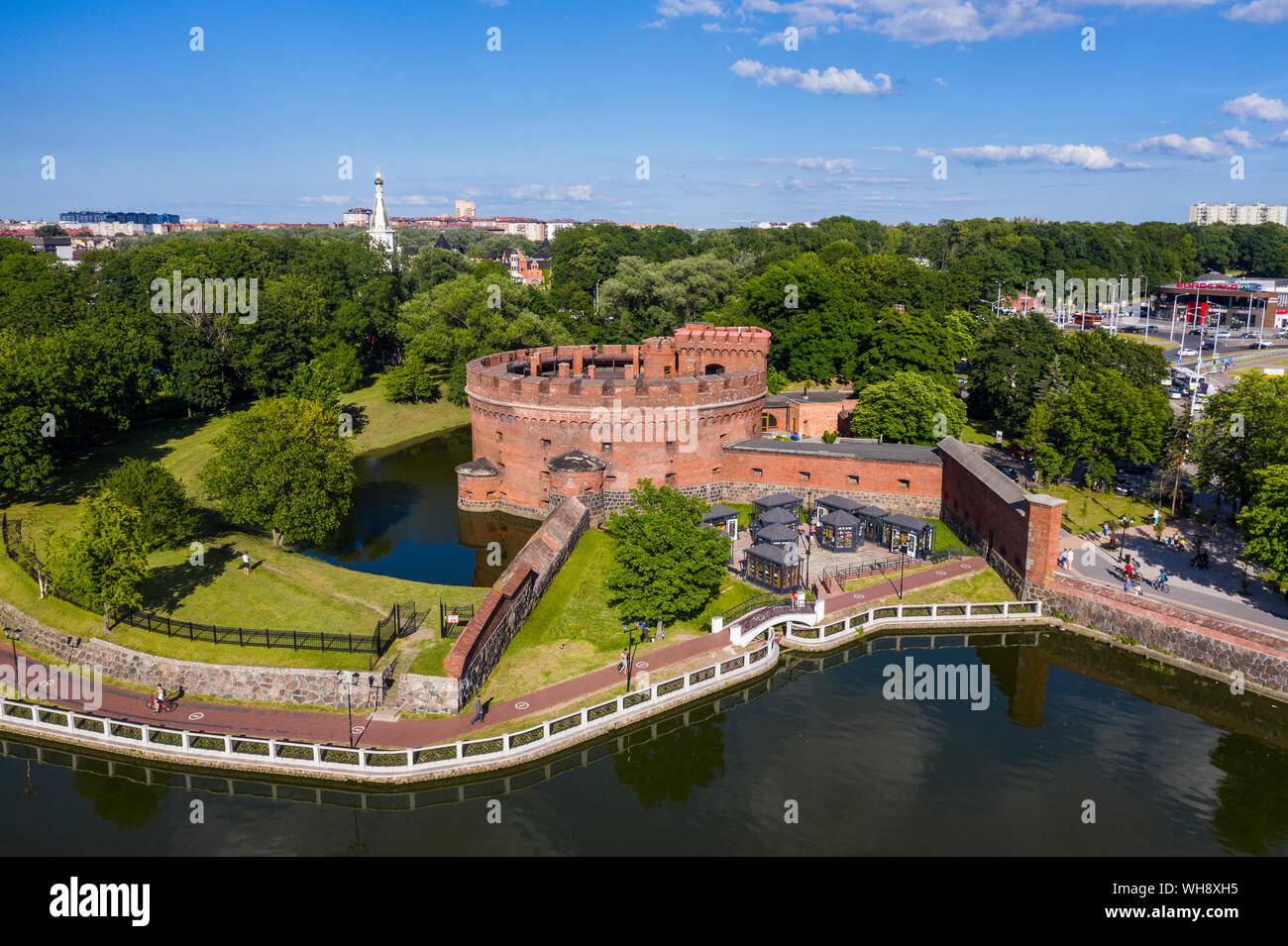 Aerial of the Amber Museum set in a fortress tower, Kaliningrad, Russia, Europe Stock Photo