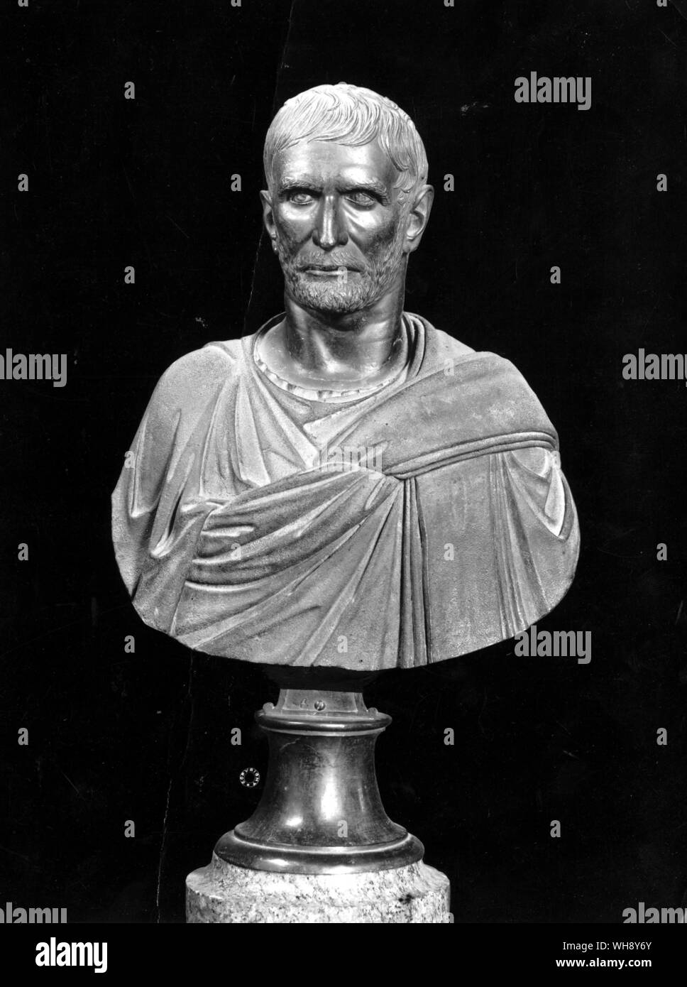 The embodiment of Roman republican virtues, once thought to be Junius Brutus. Etruscan-Italian bronze bust, 3rd-2nd centuries b.c.. Stock Photo