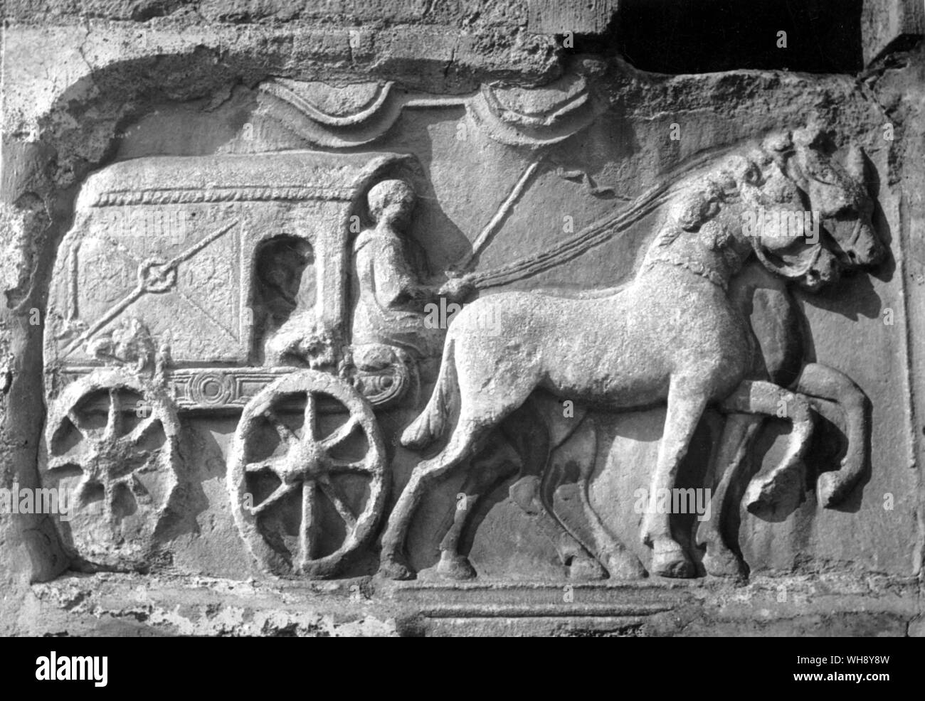 Relief from the 2nd century A.D. Roman travelling wagon.. Stock Photo