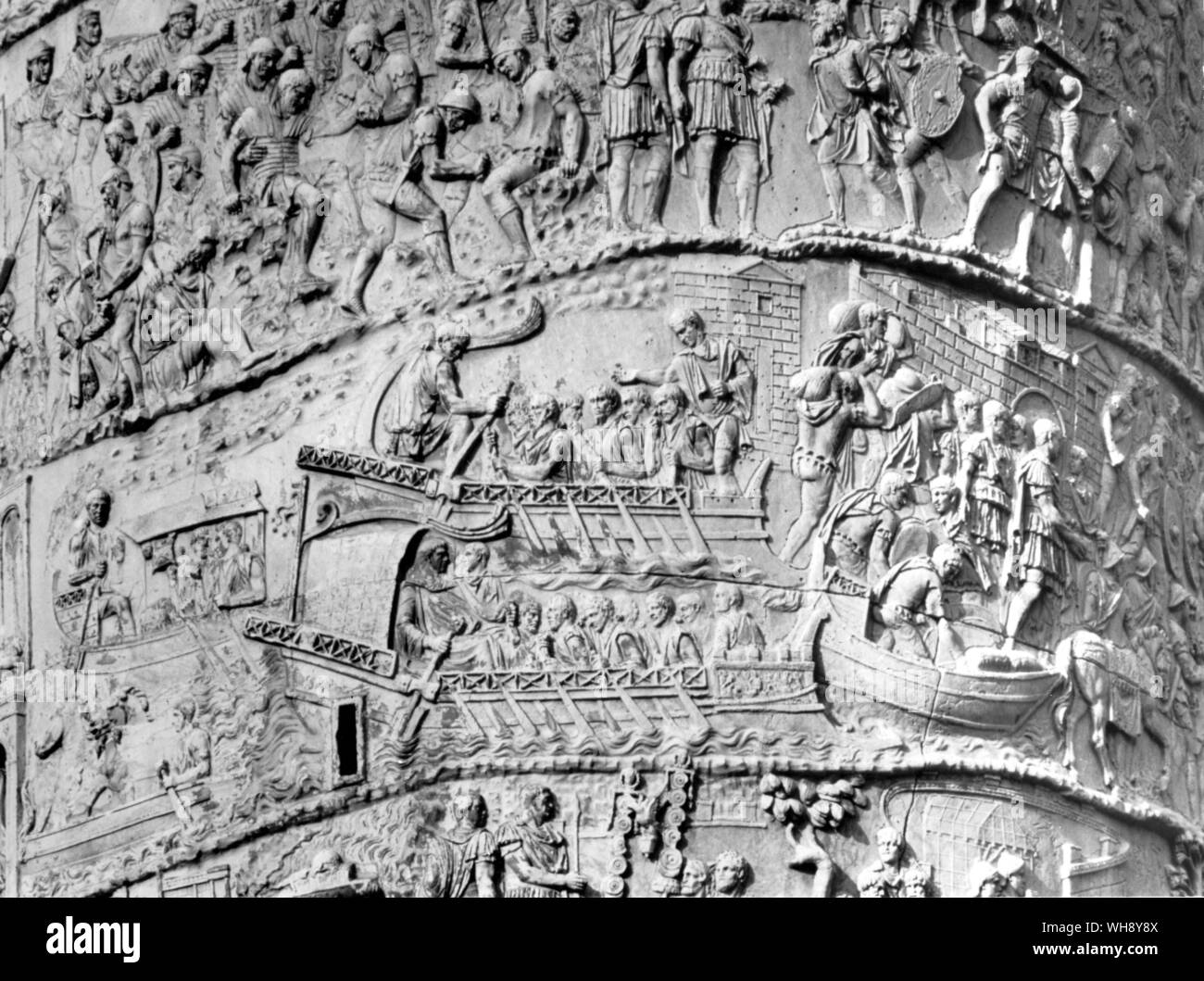 Ships of the type that fought at Actium, from Trajan's column, Rome.. Stock Photo