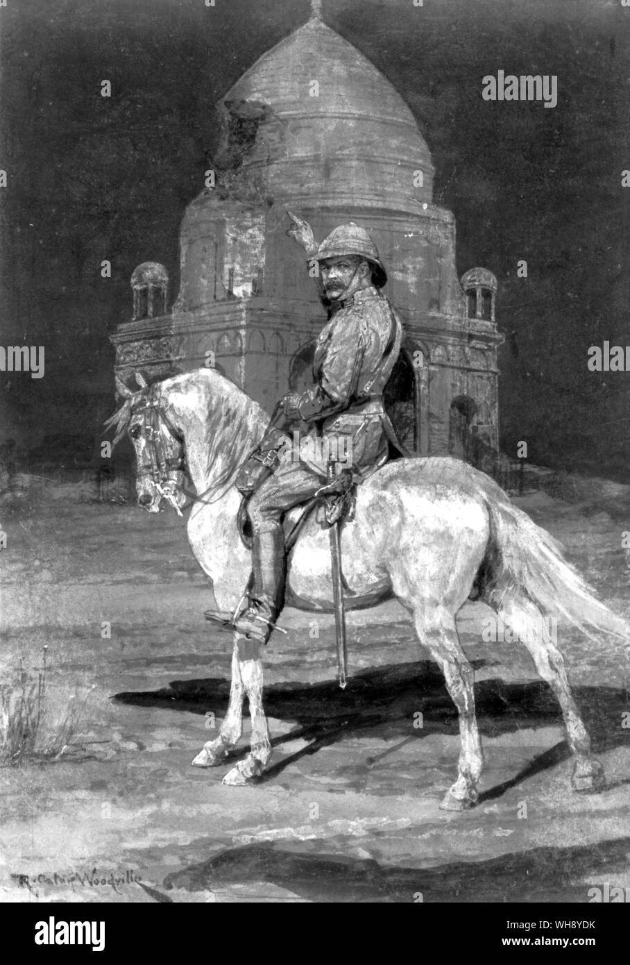 A drawing of Kitchener outside the Mahdi's tomb, by R Caton Woodville.. Stock Photo